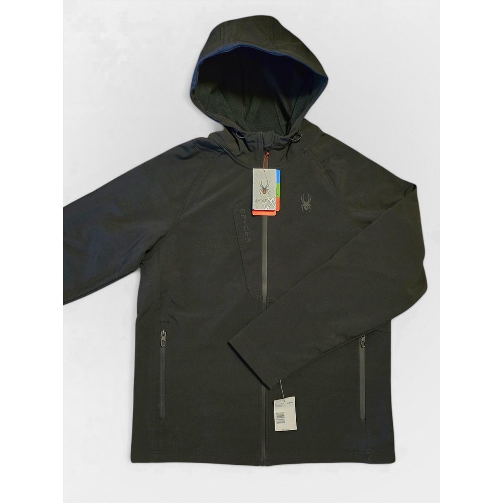 Spyder Mens Black Softshell‎ Jacket OMSP1834 Water Resistant W/Hood Size M NWT